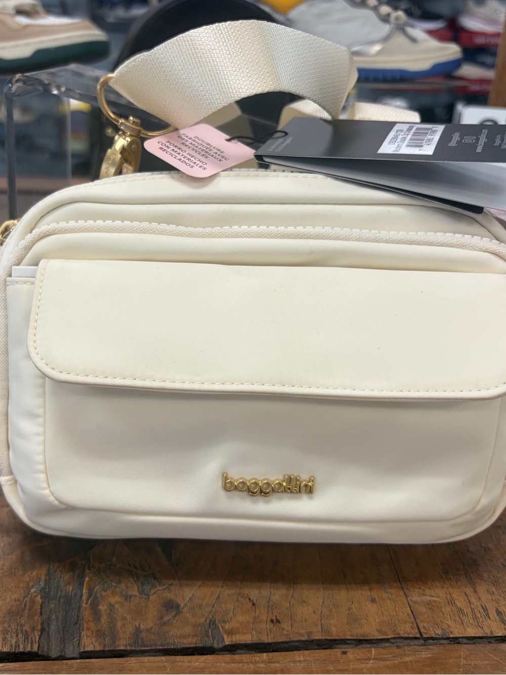 Baggallini Cream Crossbody Camera Bag with Gold Hardware